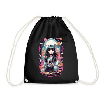 Anime e-Girl Sushi Goth Pastel Streetwear - Turnbeutel - Schwarz - Vorne