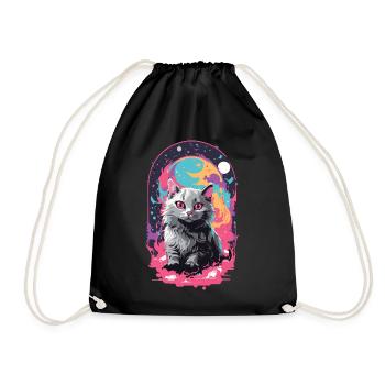 Katze Goth Pastel Psychedelisch Weirdcore Design - Turnbeutel - Schwarz - Vorne