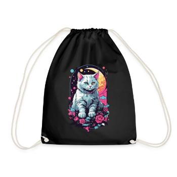Night Cat in Goth Pastel, Aesthetic Design - Drawstring Bag - black - Front