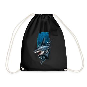 Grimmiges Hai-Design: Tiefblauer Räuber - Turnbeutel - Schwarz - Vorne