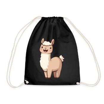 Mignon alpaga souriant heureux - Adorable dessin animé - Sac de sport léger - noir - Devant