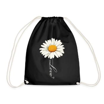 Daisy Flower with Love Script - Drawstring Bag - black - Front