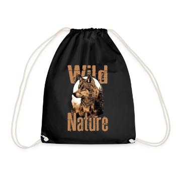 Wolf Wolf's Head Forest Nature Mountains Wilderness Colorful - Drawstring Bag - black - Front