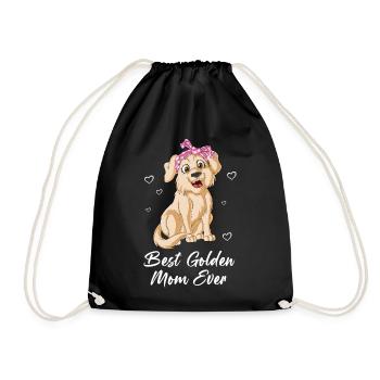 Mignonne maman Golden Retriever avec arc rose et cœurs - Sac de sport léger - noir - Devant