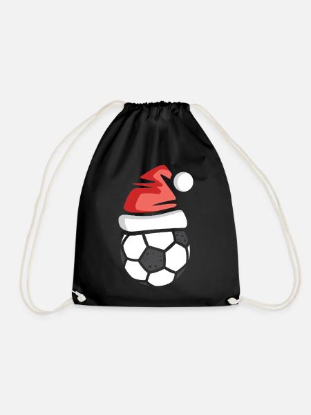 Weihnachts Fußball mit Nikolausmütze - Turnbeutel - Schwarz