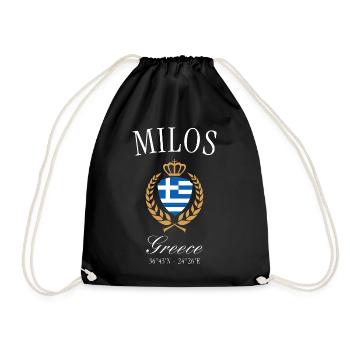 Milos Greece Coat of Arms Crown – Travel Souvenir - Drawstring Bag - black - Front