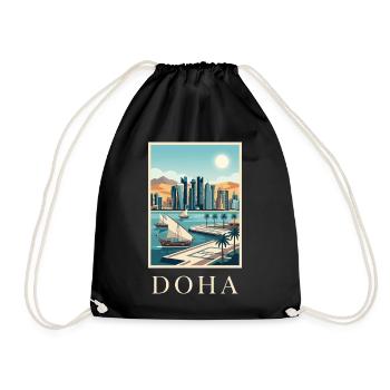 Doha Waterfront Cityscape Katar Reiseplakat - Turnbeutel - Schwarz - Vorne