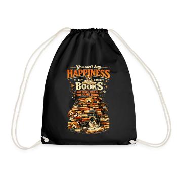 Book Stack & Dogs: You Can't Buy Happiness - Drawstring Bag - black - Front