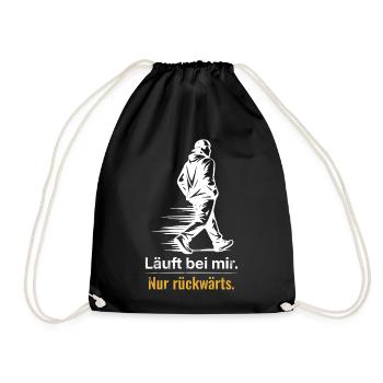 Läuft bei mir – Nur rückwärts Shirt  - Turnbeutel - Schwarz - Vorne