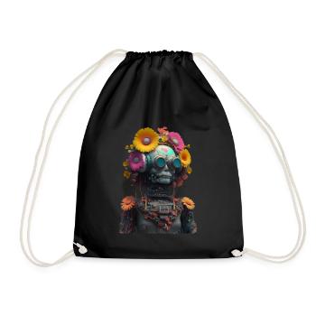 Flower Power Robot - Turnbeutel - Schwarz - Vorne