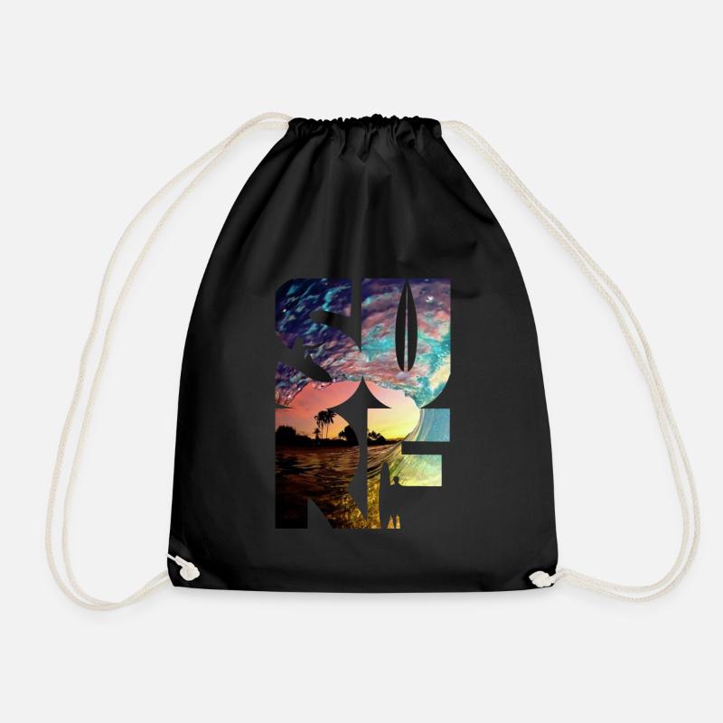 Surf Surfers Surfing Surfing - Drawstring Bag - black