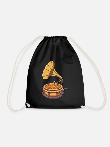 Funny Pizza Gramophone Record Player - Drawstring Bag - black