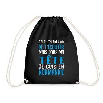 Dans ma tête je suis en Normandie - Cadeau humour - Sac de sport léger - noir - Devant