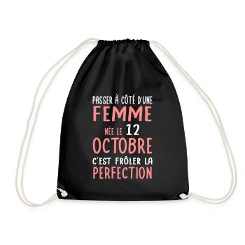 Anniversaire - Née 12 Octobre Frôler perfection - Sac de sport léger - noir - Devant