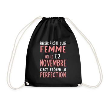 Anniversaire - Née 12 Novembre Frôler perfection - Sac de sport léger - noir - Devant