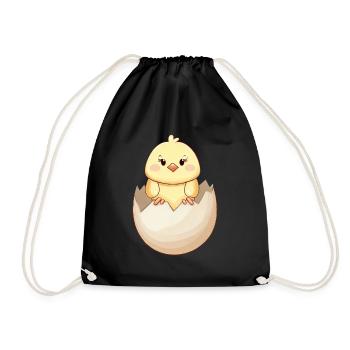 Cute kawaii chick, hatching from eggshell - Drawstring Bag - black - Front