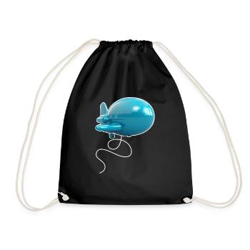 Airplane Balloon - Blue - Drawstring Bag - black - Front