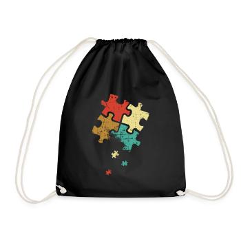 Autism Retro Color Puzzle - Drawstring Bag - black - Front