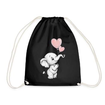 Elefant mit Herz-Luftballons - Turnbeutel - Schwarz - Vorne