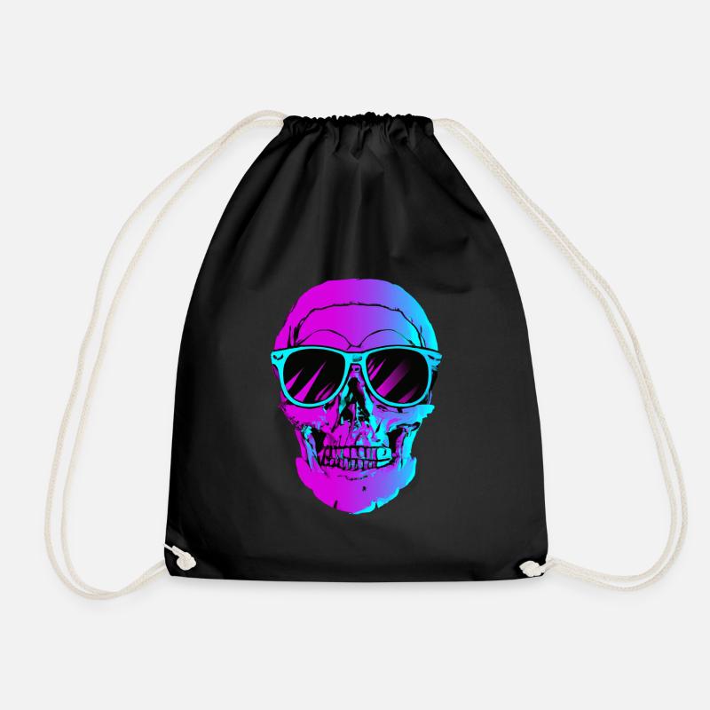 Synthwave Retro Skull - Drawstring Bag - black