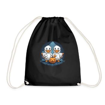 Halloween Geese Collecting Candy Trick or Treat - Drawstring Bag - black - Front