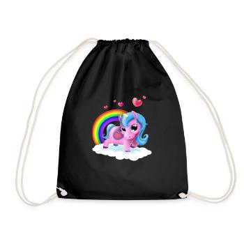 Einhornbaby Tracy auf Wolke mit Regenbogen, Fohlen - Turnbeutel - Schwarz - Vorne