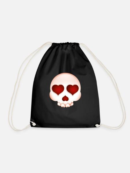Smiley Skull with Hearts - Turnbeutel - Schwarz