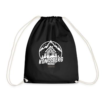 Kongsberg Norge Ski Resort Lettering and Ski Hut - Drawstring Bag - black - Front