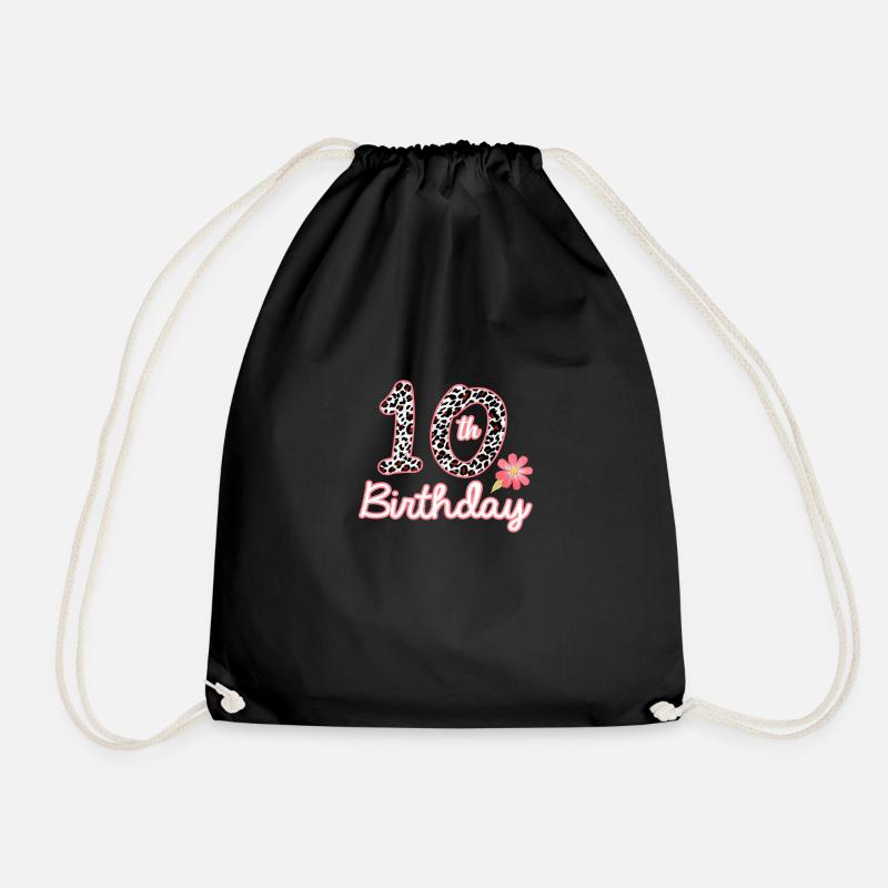 10th birthday 10 year old girl leopard Butterfly - Drawstring Bag - black