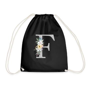 Personalisierbar Monogramm Watercolour Floral F - Turnbeutel - Schwarz - Vorne