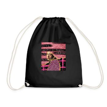 Girl With A Pearl Earring Poster - Drawstring Bag - black - Front
