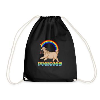 pugicorn pug unciorn - Drawstring Bag - black - Front