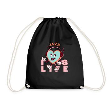 Jazz is Life Quote Cartoon Heart Retro Headphones - Drawstring Bag - black - Front