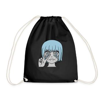 Victory hand sign crying girl - Drawstring Bag - black - Front