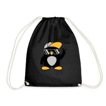 Cooler Pinguin Peace Handzeichen - Turnbeutel - Schwarz - Vorne