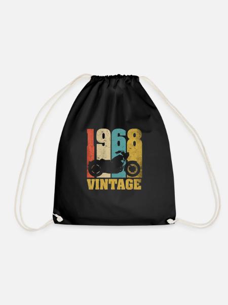 1968 Born birthday biker motorcycle gift - Drawstring Bag - black