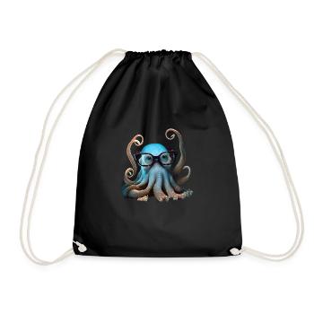 Funny octopus with glasses - Drawstring Bag - black - Front
