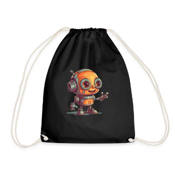 Cute waving robot technology friend - Drawstring Bag - black - Front