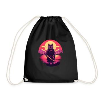 Synthwave samurai Cat - Turnbeutel - Schwarz - Vorne