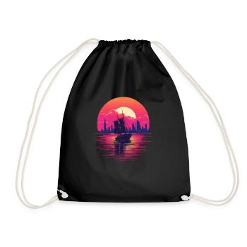 Synthwave sailing ship - Turnbeutel - Schwarz - Vorne