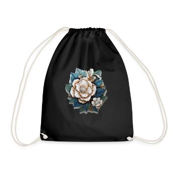 White flowers - Drawstring Bag - black - Front
