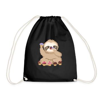 Molliges Faultier mit Muffin – Liebenswertes Tier- - Turnbeutel - Schwarz - Vorne