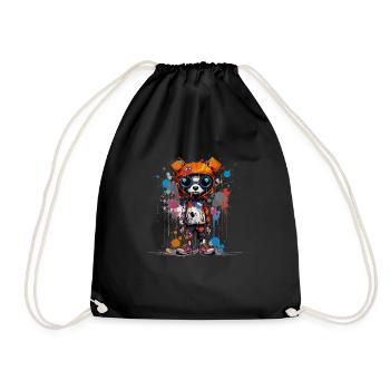 Paws & Reflect: An Artistic Canine Creation - Drawstring Bag - black - Front