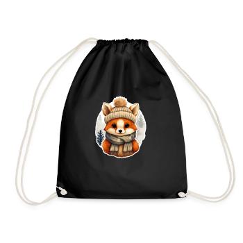 Fox with hat and scarf - Drawstring Bag - black - Front