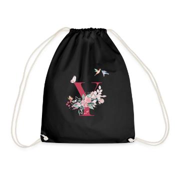 Letter y floral - gift idea - Drawstring Bag - black - Front