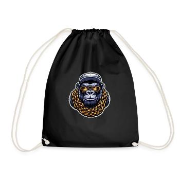 Gorilla mit Goldkette - Turnbeutel - Schwarz - Vorne