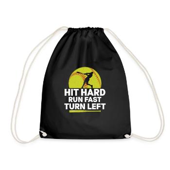 Hit Hard Run Fast Turn Left Softball Baseball - Turnbeutel - Schwarz - Vorne