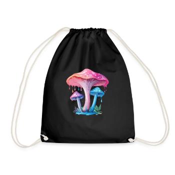 Pink blue mushroom - Drawstring Bag - black - Front