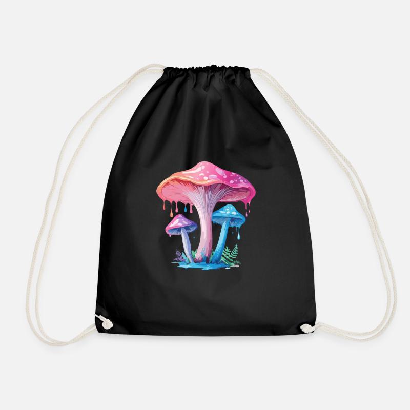 Pink blue mushroom - Drawstring Bag - black
