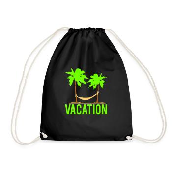 Vacation Text Hammock Sleeping Under 2 Palm Trees - Drawstring Bag - black - Front